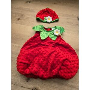 Strawberry Costume Toddler 18M Red Plush Bubble Suit with Hat Set
